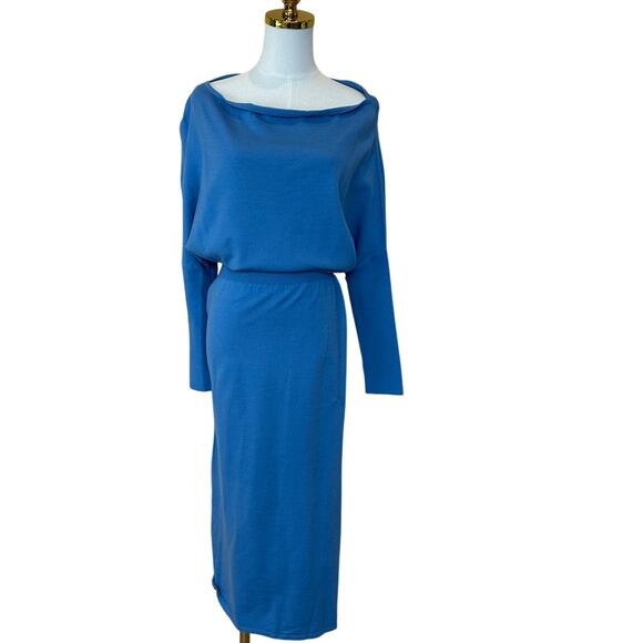 Simkhai Blue Off Shoulder Midi Sweater Dress SMALL Blouson Dolman Designer $425 - Picture 7 of 12